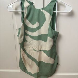 Green and Cream Abstract Print Scoop Neck Tank Top